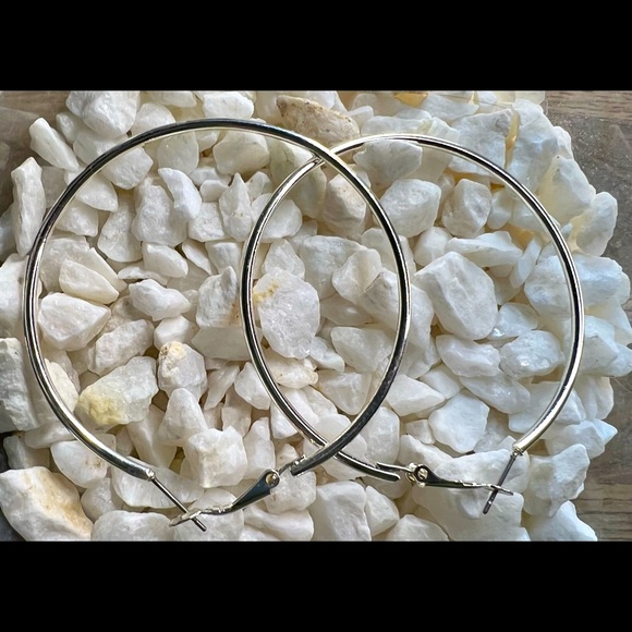 Large Silver Hoop Earrings - Picture 2 of 2